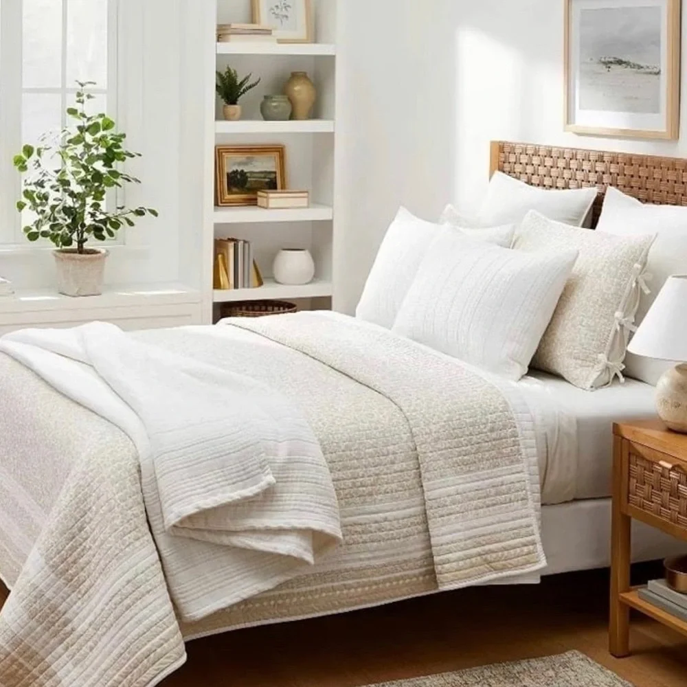 Full/Queen Decorative Border Cotton Slub Wood Block Print Quilt - Studio McGee